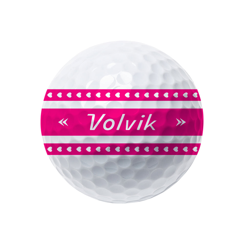 Volvik Vista3 360 BCRF edition golf ball with pink Volvik logo on a white background