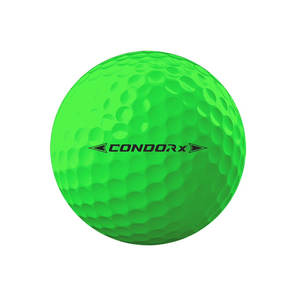 Green golf ball with 'CONDOR X' branding on a white background