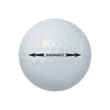 White ball with 'Radiance' putting line on a white background