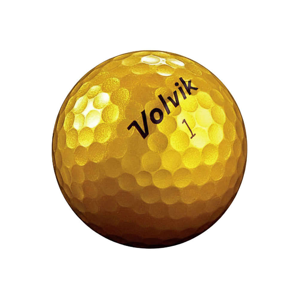 Yellow golf ball with 'Volvik' branding on a white background