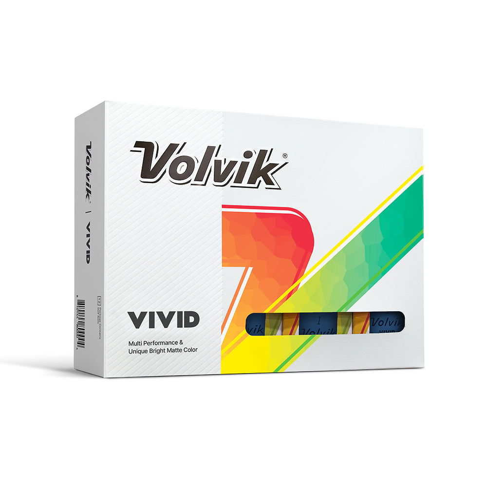 Volvik Vivid Blue golf ball packaging on a white background