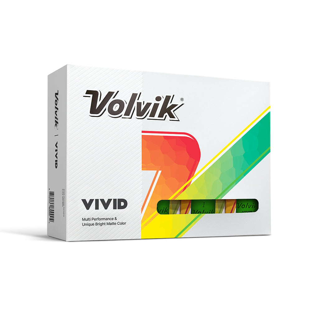 Volvik Vivid Green golf ball packaging on a white background