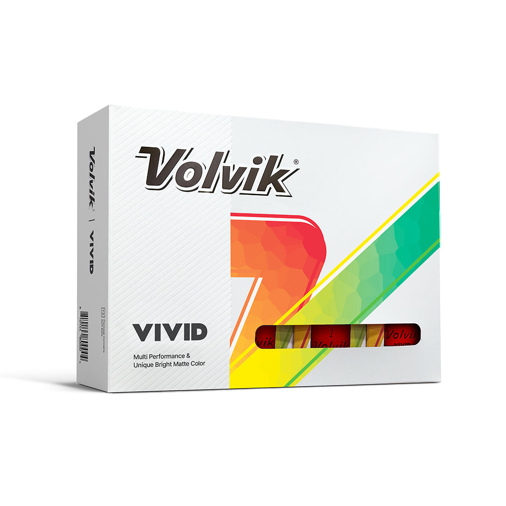 Volvik Vivid Red golf ball packaging on a white background