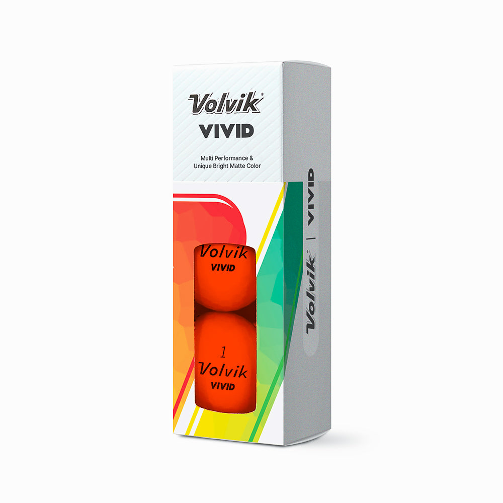 Volvik Vivid Orange golf ball packaging on a white background