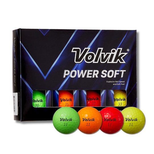 volvik power soft assorted (green, orange, red, yellow) golf balls packaging #color_assorted