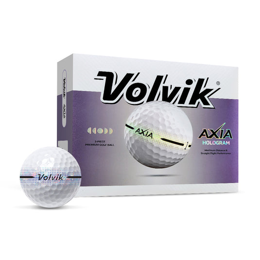 Volvik Axia Hologram golf balls with packaging on a white background