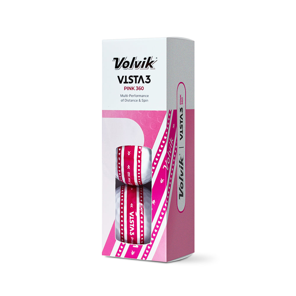 Volvik Vista3 pink golf ball packaging on a white background