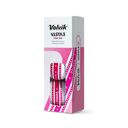 Volvik Vista3 pink golf ball packaging on a white background