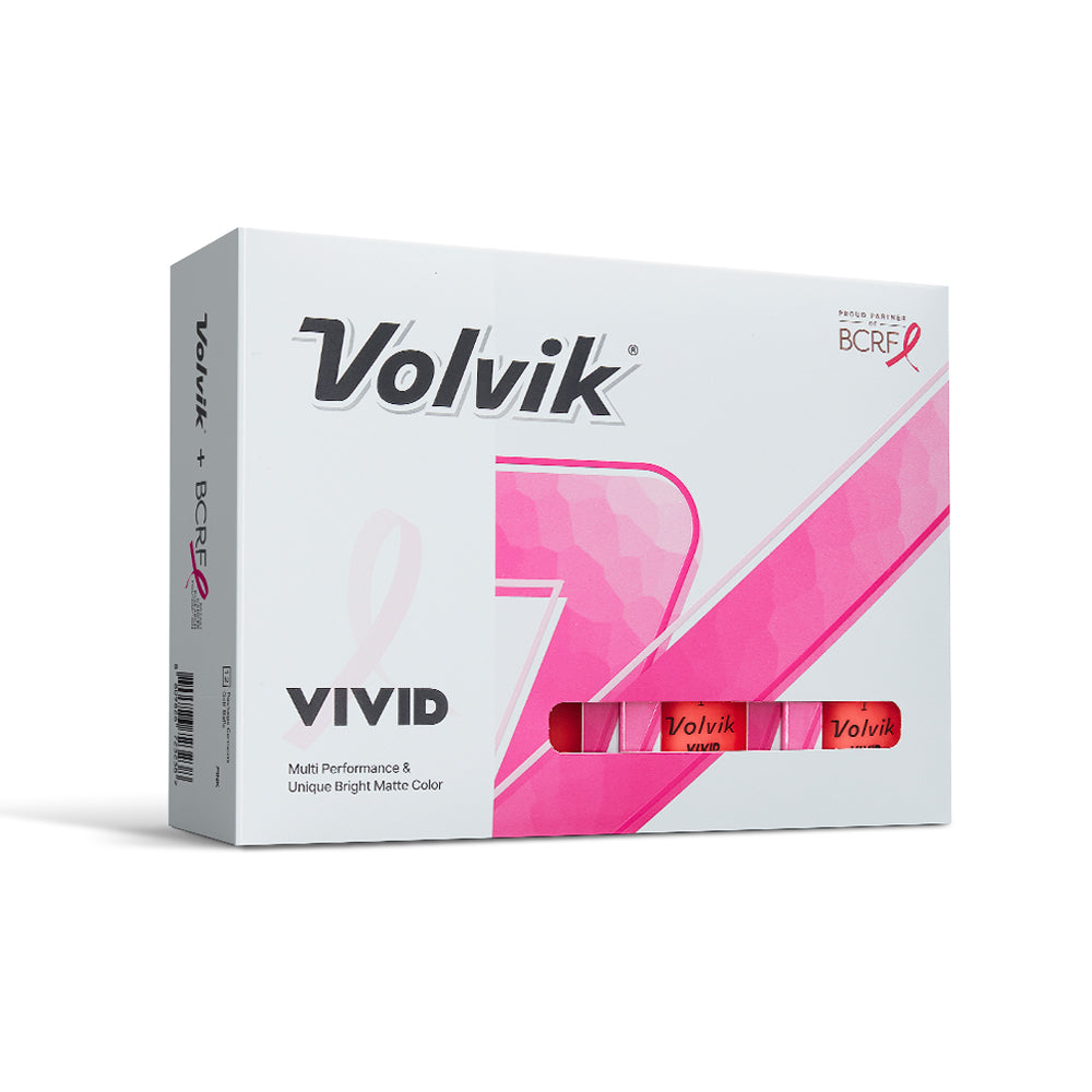 Volvik Vivid BCRF edition golf ball packaging on a white background