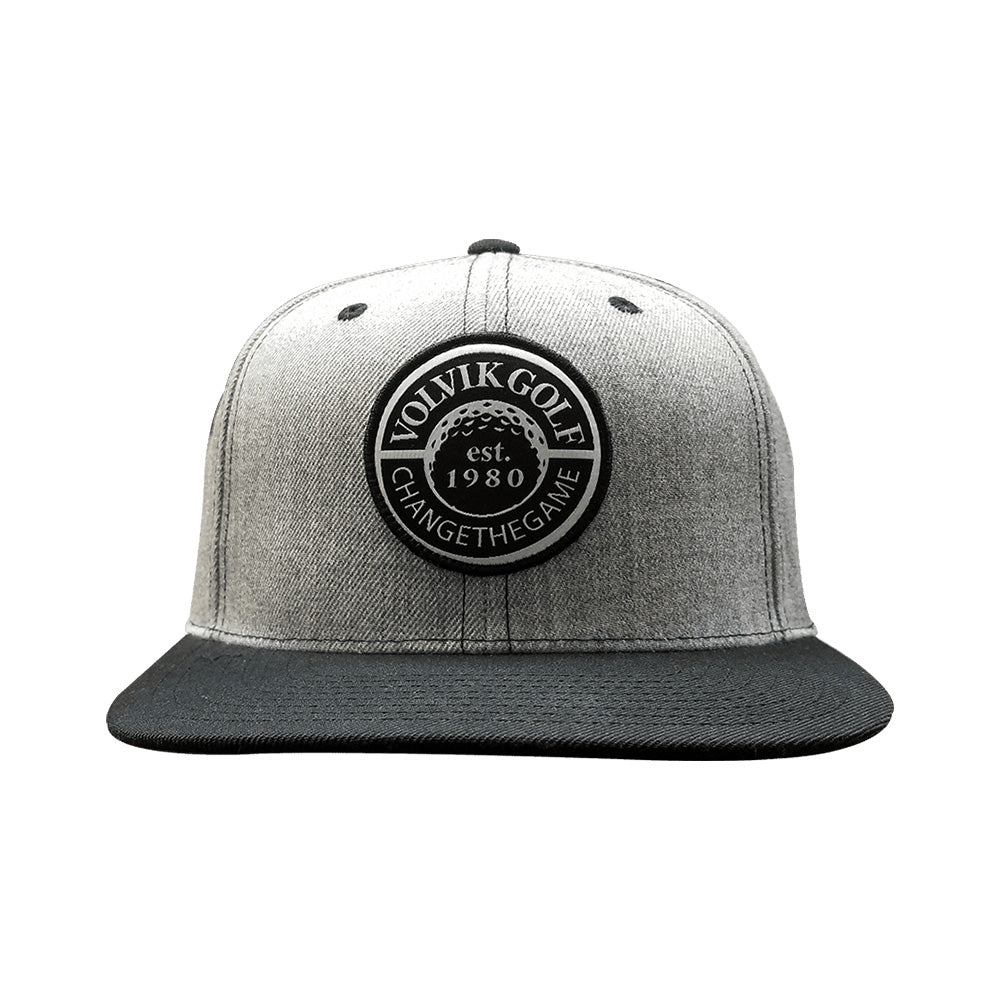 Gray and black cap with Volvik Golf logo on a white background