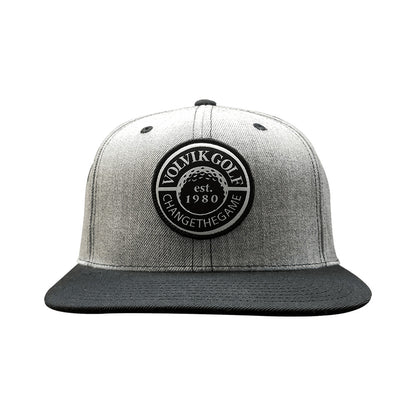 Gray and black cap with Volvik Golf logo on a white background