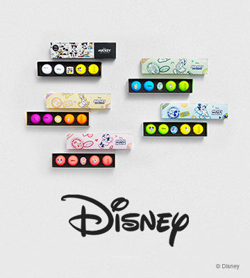 Collection of colorful golf ball gift sets with Disney branding on a white background