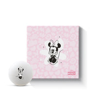 Minnie Mouse-themed product with a pink box and white sphere on a white background