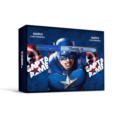 Sharpie Vista3 packaging with Captain America design on a white background