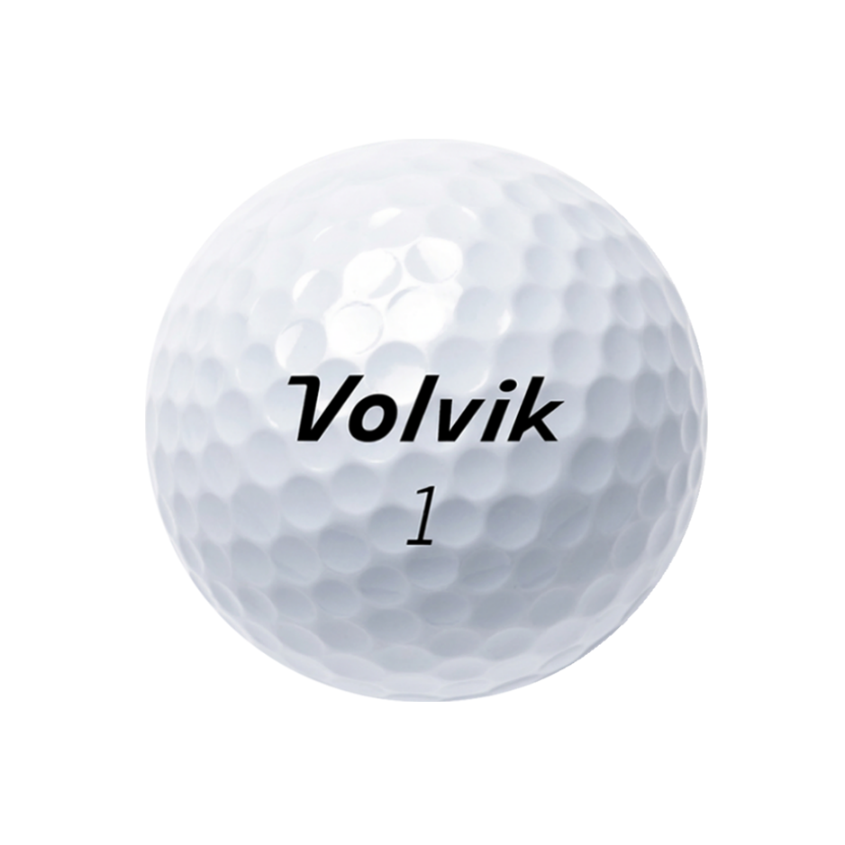 A white golf ball, featuring the black printed text 'Volvik 1' in the center, isolated on a solid white background.