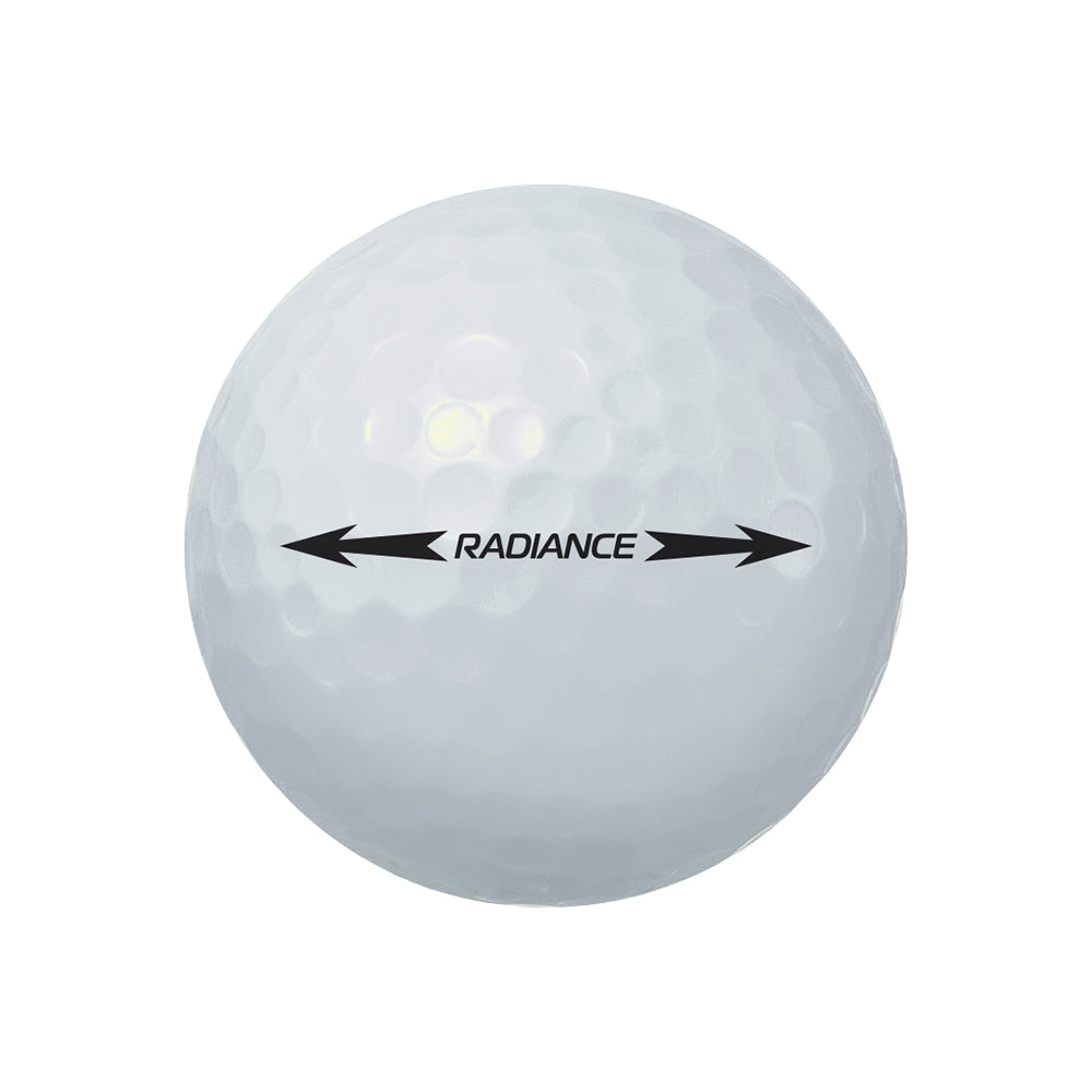 White ball with 'Radiance' putting line on a white background