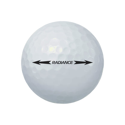 White ball with 'Radiance' putting line on a white background