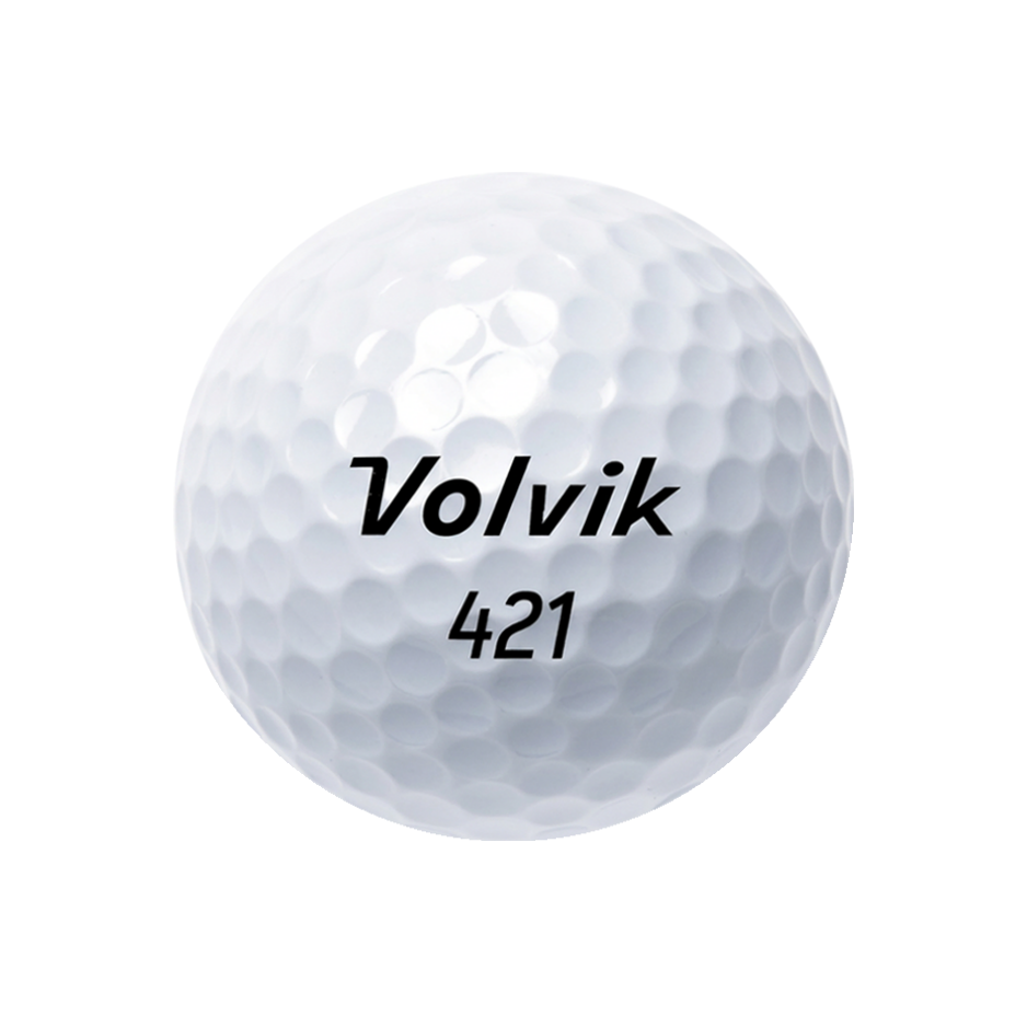 A white golf ball, featuring the black printed text 'Volvik 421' in the center, isolated on a solid white background.