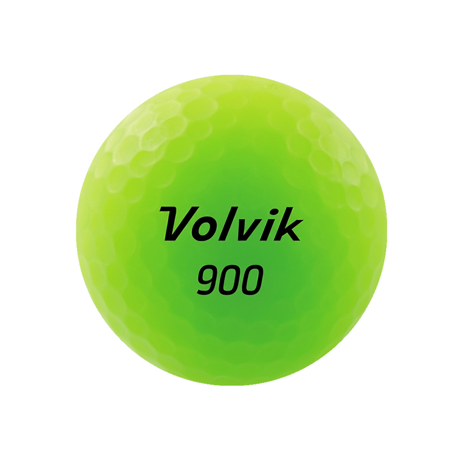 A bright neon yellow-green golf ball, featuring the black printed text 'Volvik 900' in the center, isolated on a solid white background.