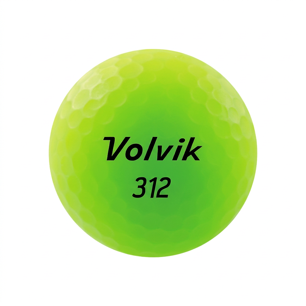 A single bright neon yellow-green golf ball, featuring the black printed text 'Volvik 312' in the center, isolated on a solid white background.