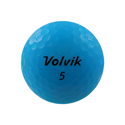 A bright blue golf ball, featuring the black printed text 'Volvik 312' in the center, isolated on a solid white background.