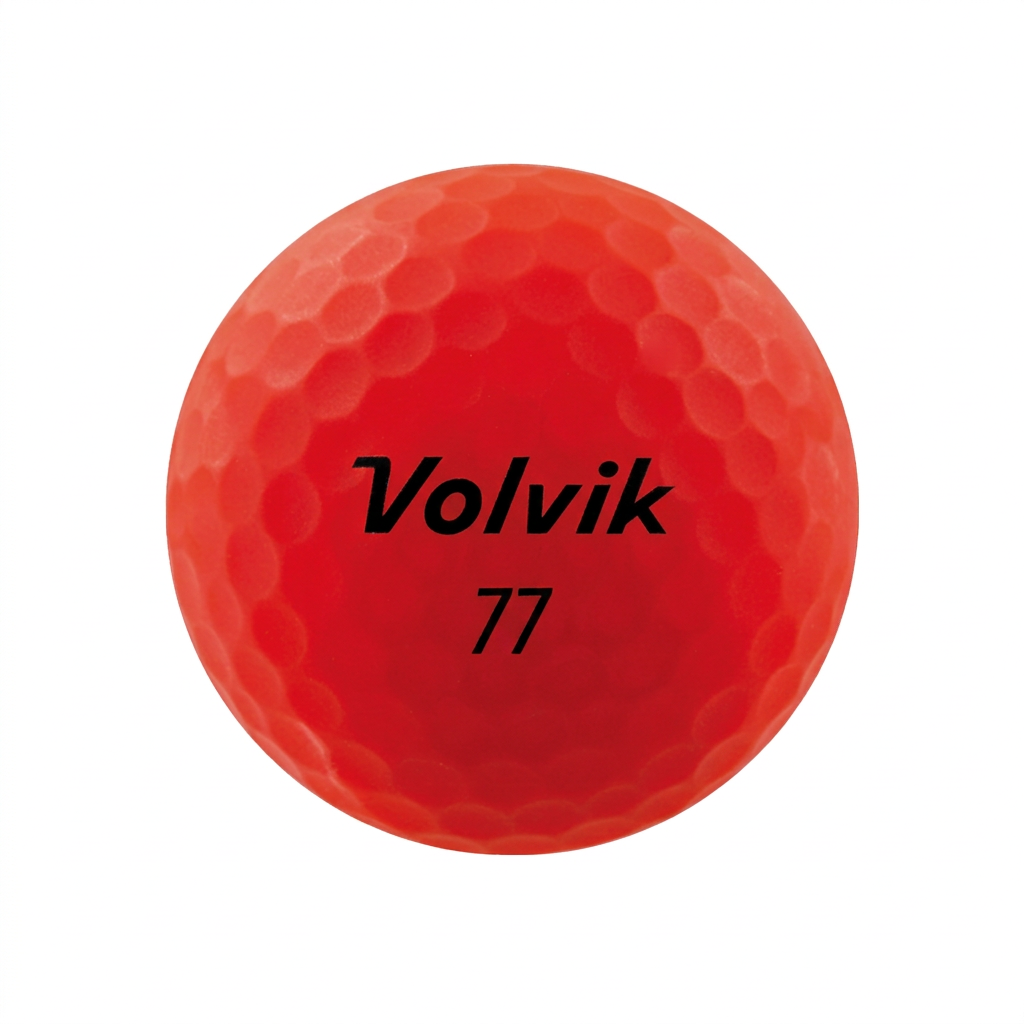 A red golf ball, featuring the black printed text 'Volvik 312' in the center, isolated on a solid white background.