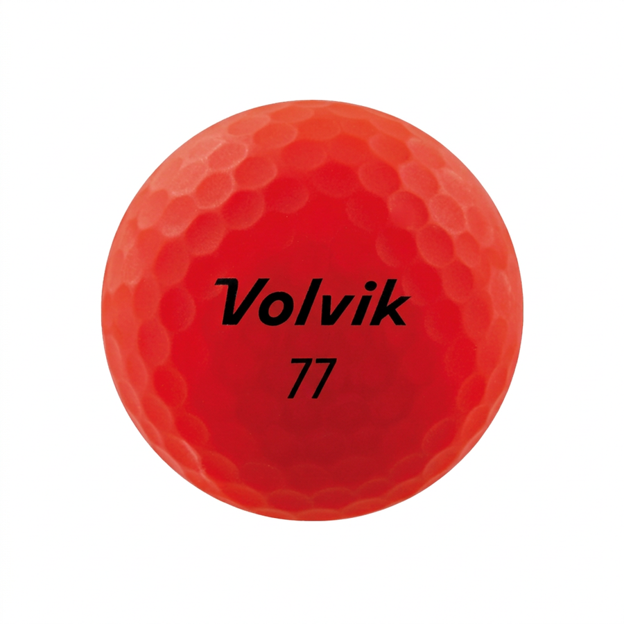 A red golf ball, featuring the black printed text 'Volvik 312' in the center, isolated on a solid white background.