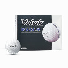 Volvik VTU4 golf ball in front of their packaging on a white background