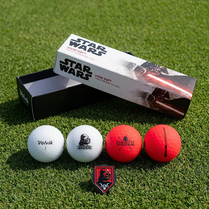 Star Wars golf balls with packaging on grass