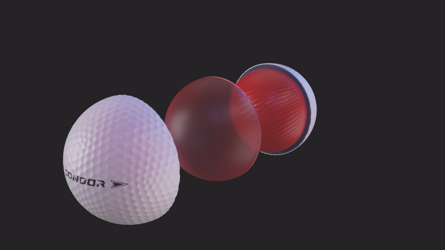 White golf ball with a Condor ball logo on a black background