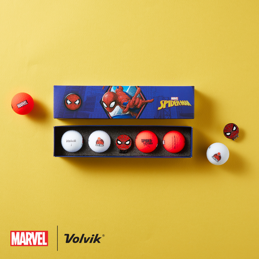marvel volvik collab spider man vivid soft golf balls gift set studio cut